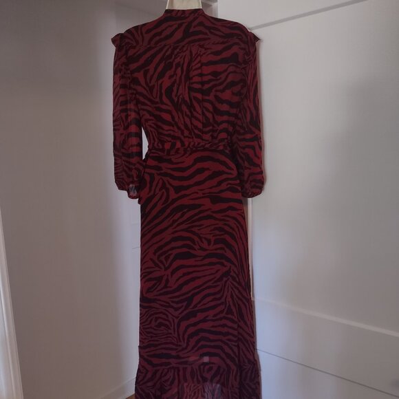 ba&sh Burgundy and Black Animal Print Wrap Dress - SIZE 2 - Picture 8 of 9